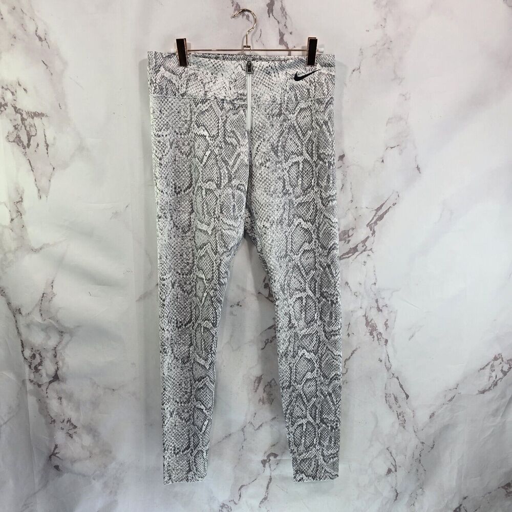 Nike Leggings Women Medium Gray Python Snake Snakeskin Print Zip Front High Rise